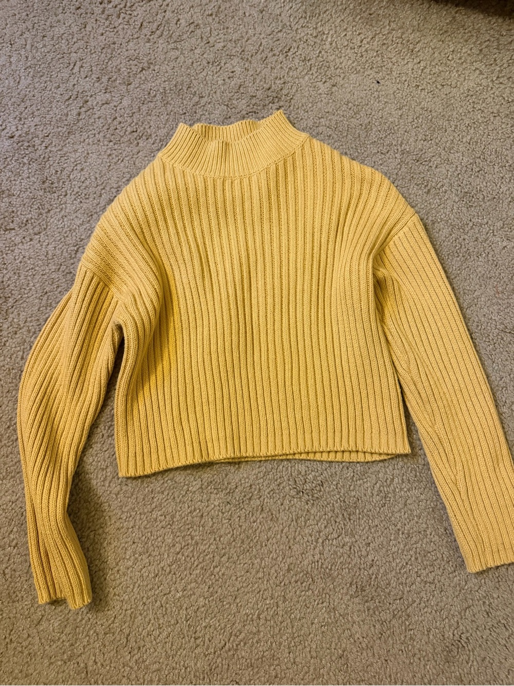 Zara Mustard Ribbed Cropped Turtleneck Sweater
